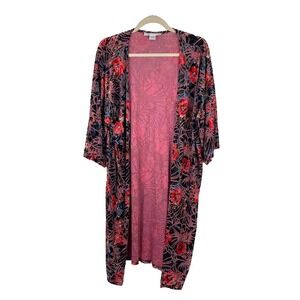 Sans Souci Velvet Floral Open Front Kimono Long Top Boho Fairy 3/4 Sleeve Size M